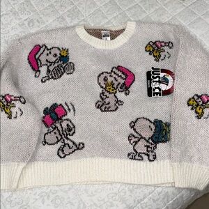 NWT Justice Peanuts Sweater with Red and Blue Highlights Christmas Holidays